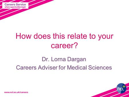 How does this relate to your career? Dr. Lorna Dargan Careers Adviser for Medical Sciences.