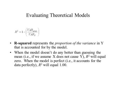 Evaluating Theoretical Models R-squared represents the proportion of the variance in Y that is accounted for by the model. When the model doesn’t do any.