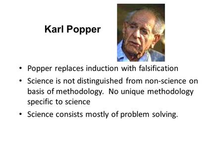 Karl Popper Popper replaces induction with falsification