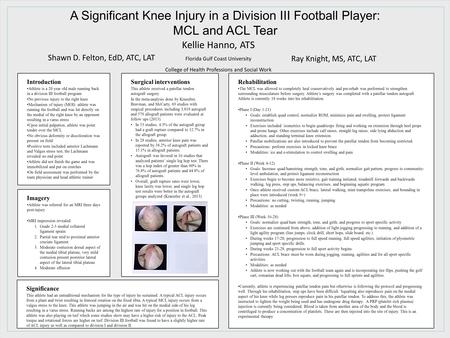 Introduction Athlete is a 20 year old male running back in a division III football program No previous injury to the right knee Mechanism of injury (MOI):