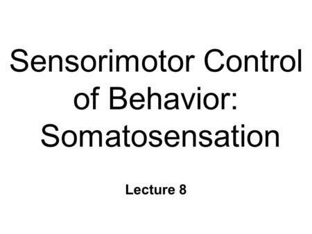 Sensorimotor Control of Behavior: Somatosensation Lecture 8.