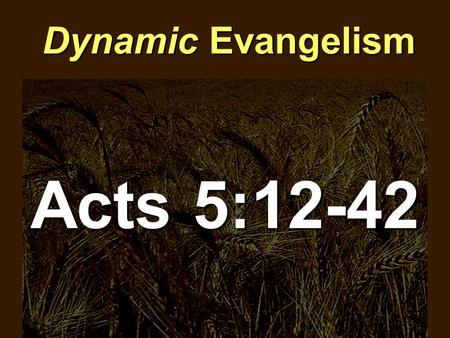 Dynamic Evangelism Acts 5:12-42. Dynamic Evangelism  Dynamic Evangelism occurs where the church is pure (12-14)