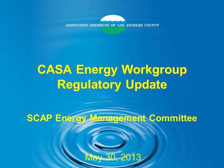 CASA Energy Workgroup Regulatory Update SCAP Energy Management Committee May 30, 2013.
