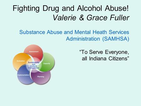 Fighting Drug and Alcohol Abuse! Valerie & Grace Fuller Substance Abuse and Mental Heath Services Administration (SAMHSA) “To Serve Everyone, all Indiana.