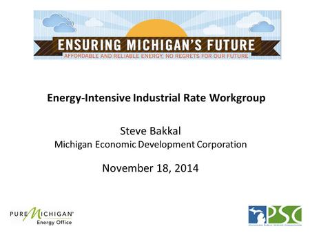 Energy-Intensive Industrial Rate Workgroup Steve Bakkal Michigan Economic Development Corporation November 18, 2014.