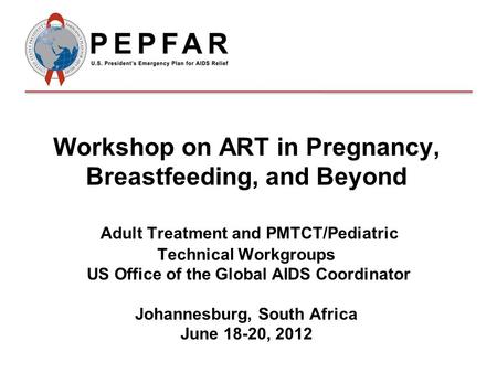 Workshop on ART in Pregnancy, Breastfeeding, and Beyond Adult Treatment and PMTCT/Pediatric Technical Workgroups US Office of the Global AIDS Coordinator.