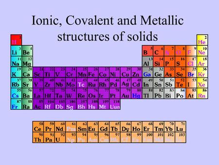 Ionic, Covalent and Metallic structures of solids