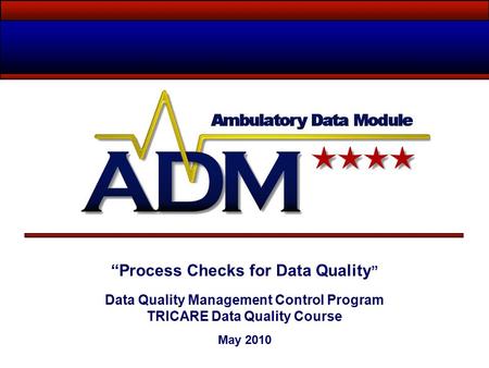 “Process Checks for Data Quality ” Data Quality Management Control Program TRICARE Data Quality Course May 2010.