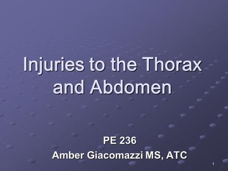 1 Injuries to the Thorax and Abdomen PE 236 Amber Giacomazzi MS, ATC.