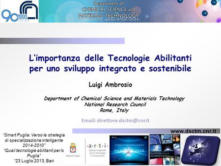 L’importanza delle Tecnologie Abilitanti per uno sviluppo integrato e sostenibile Luigi Ambrosio www.dsctm.cnr.it Department of Chemical Science and Materials.