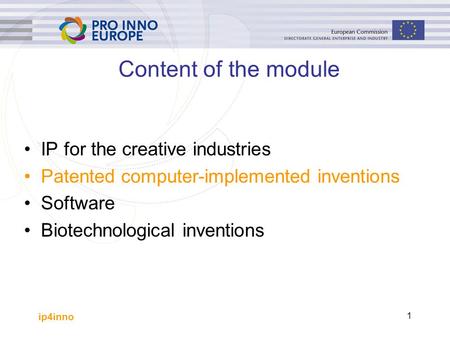 Content of the module IP for the creative industries