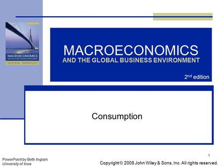 1 MACROECONOMICS AND THE GLOBAL BUSINESS ENVIRONMENT Consumption Copyright © 2005 John Wiley & Sons, Inc. All rights reserved. PowerPoint by Beth Ingram.
