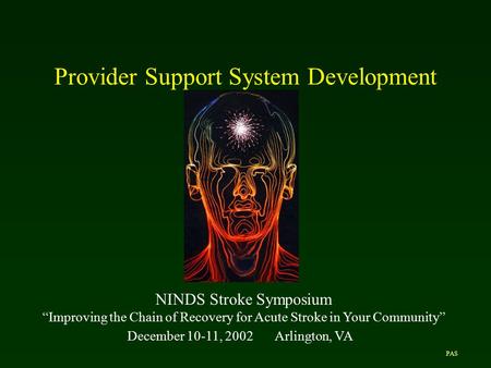 Provider Support System Development NINDS Stroke Symposium “Improving the Chain of Recovery for Acute Stroke in Your Community” December 10-11, 2002Arlington,