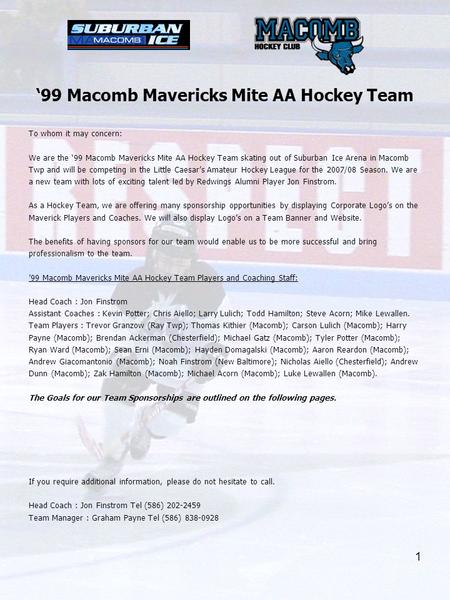 ‘99 Macomb Mavericks Mite AA Hockey Team