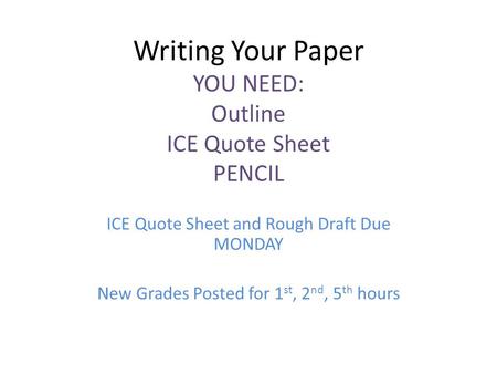 Writing Your Paper YOU NEED: Outline ICE Quote Sheet PENCIL
