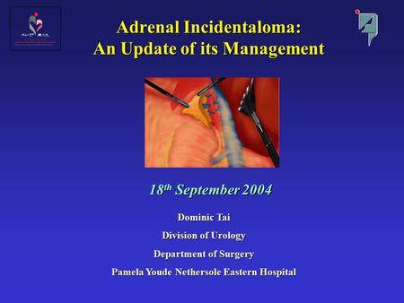 Adrenal Incidentaloma: An Update of its Management 18 th September 2004 Dominic Tai Division of Urology Department of Surgery Pamela Youde Nethersole Eastern.