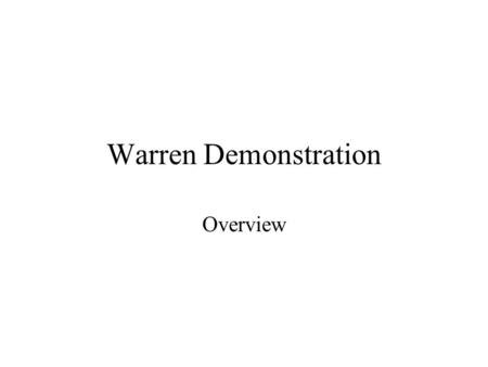 Warren Demonstration Overview. Starting Warren First we start the RETSINA java DemoDisplay as an applet. –The DemoDisplay is a visualization agent that.
