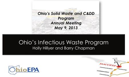 Ohio’s Solid Waste and C&DD Program Annual Meeting May 9, 2013 Ohio’s Infectious Waste Program Holly Hillyer and Barry Chapman.