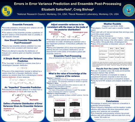 Errors in Error Variance Prediction and Ensemble Post-Processing Elizabeth Satterfield 1, Craig Bishop 2 1 National Research Council, Monterey, CA, USA;