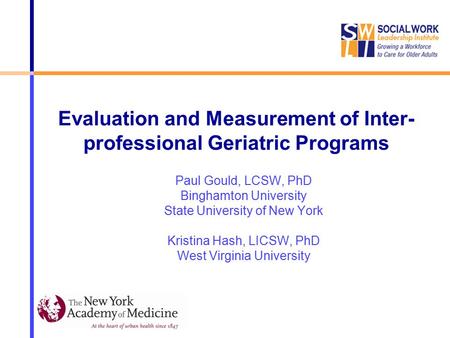 Evaluation and Measurement of Inter-professional Geriatric Programs