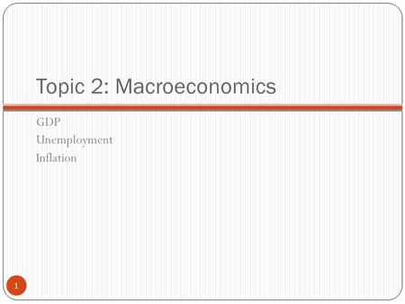 Topic 2: Macroeconomics GDP Unemployment Inflation 1.