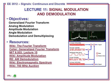 ECE 8443 – Pattern Recognition EE 3512 – Signals: Continuous and Discrete Objectives: Generalized Fourier Transform Analog Modulation Amplitude Modulation.