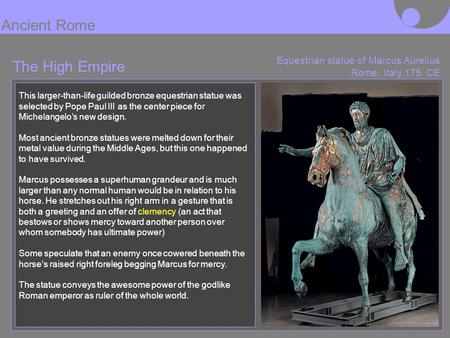 Ancient Rome The High Empire Equestrian statue of Marcus Aurelius