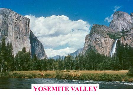 YOSEMITE VALLEY. GENERAL CHARACTERISTICS Yosemite means ‘grizzly bear’ 7 miles in length 1-2 miles in width Elevation almost exactly 4,000’