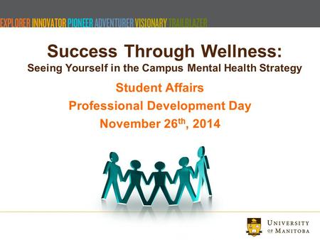 Success Through Wellness: Seeing Yourself in the Campus Mental Health Strategy Student Affairs Professional Development Day November 26 th, 2014.