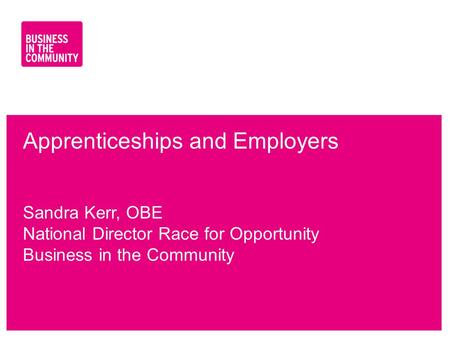 Www.bitc.org.uk Apprenticeships and Employers Sandra Kerr, OBE National Director Race for Opportunity Business in the Community.