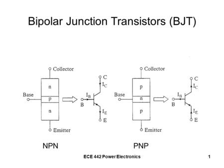 ECE 442 Power Electronics1 Bipolar Junction Transistors (BJT) NPNPNP.