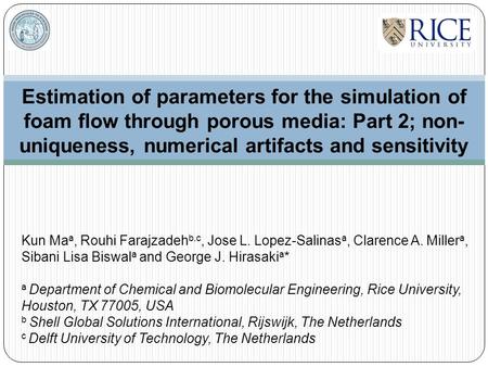 Estimation of parameters for the simulation of foam flow through porous media: Part 2; non-uniqueness, numerical artifacts and sensitivity Kun Maa, Rouhi.