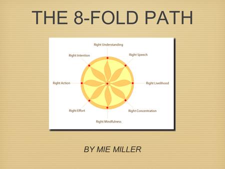 THE 8-FOLD PATH BY MIE MILLER. RIGHT UNDERSTANDING Learning about and accepting the reality and truth about your life.