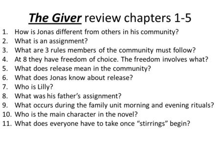 The Giver review chapters 1-5