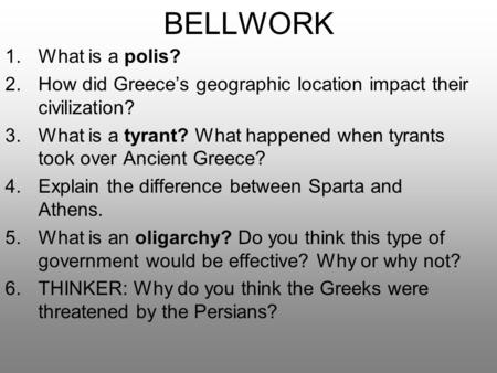 BELLWORK What is a polis?