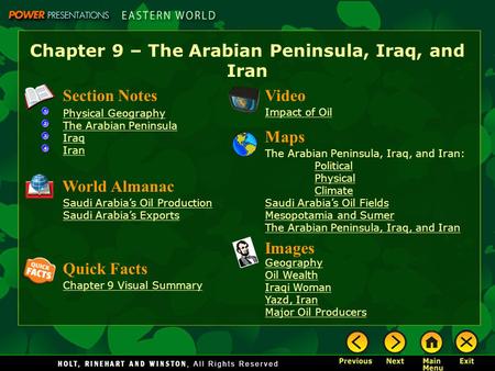 Chapter 9 – The Arabian Peninsula, Iraq, and Iran
