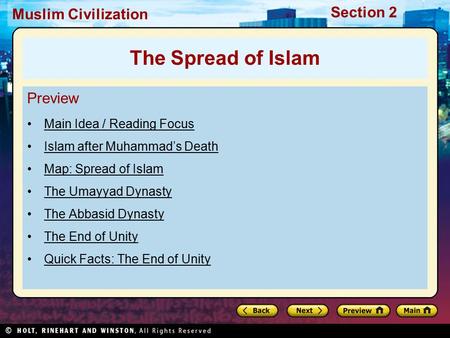 The Spread of Islam Preview Main Idea / Reading Focus