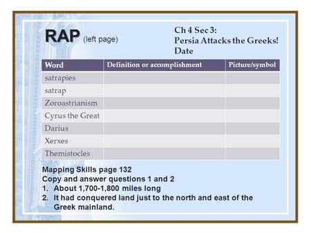 RAP (left page) Ch 4 Sec 3: Persia Attacks the Greeks! Date Word
