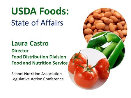 USDA Foods: State of Affairs Laura Castro Director Food Distribution Division Food and Nutrition Service School Nutrition Association Legislative Action.
