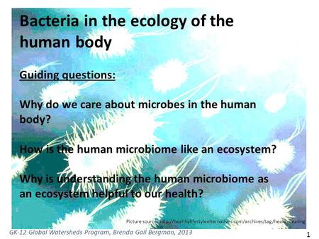 Picture source:  Bacteria in the ecology of the human body Guiding questions: Why do.
