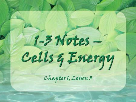 1-3 Notes – Cells & Energy Chapter 1, Lesson 3.