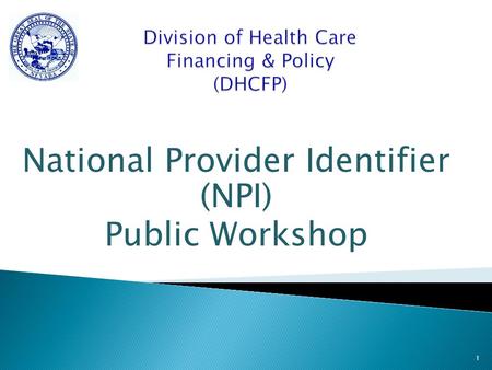National Provider Identifier (NPI) Public Workshop 1.