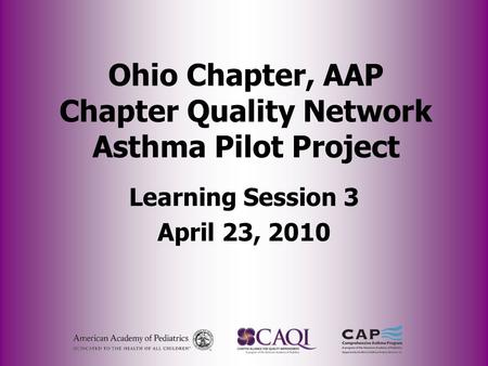Ohio Chapter, AAP Chapter Quality Network Asthma Pilot Project Learning Session 3 April 23, 2010.