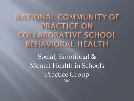 Social, Emotional & Mental Health in Schools Practice Group 2009.