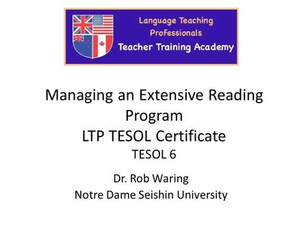 Managing an Extensive Reading Program LTP TESOL Certificate TESOL 6