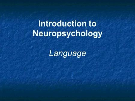 Introduction to Neuropsychology Language. Example Exam Questions 1. How have neuropsychological investigations informed our current understanding about.