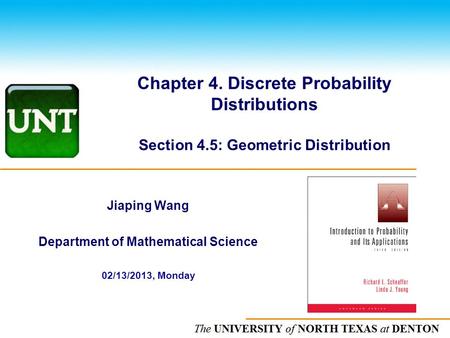 Jiaping Wang Department of Mathematical Science 02/13/2013, Monday