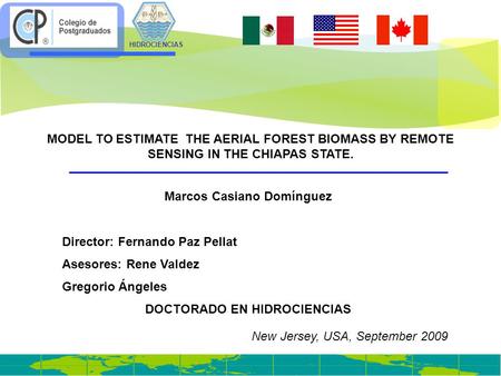 HIDROCIENCIAS MODEL TO ESTIMATE THE AERIAL FOREST BIOMASS BY REMOTE SENSING IN THE CHIAPAS STATE. Marcos Casiano Domínguez Director: Fernando Paz Pellat.