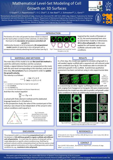 Mathematical Level-Set Modeling of Cell Growth on 3D Surfaces Y. Guyot 1,5, I. Papantoniou 2,5, Y. C. Chai 2,5, S. Van Bael 3,5, J. Schrooten 4,5, L. Geris.