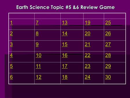Earth Science Topic #5 &6 Review Game